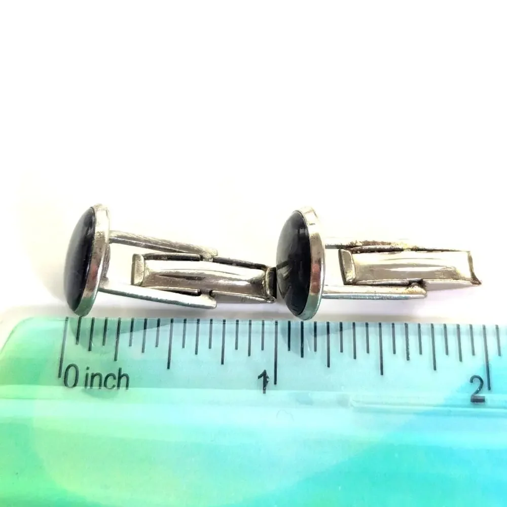 Vintage Estate 50s Silver Tone Moonglow Thermoset Cabochon Cufflinks